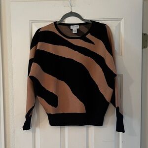 Carmen Marc Valvo LIKE NEW Camel and Black Striped long sleeve sweater